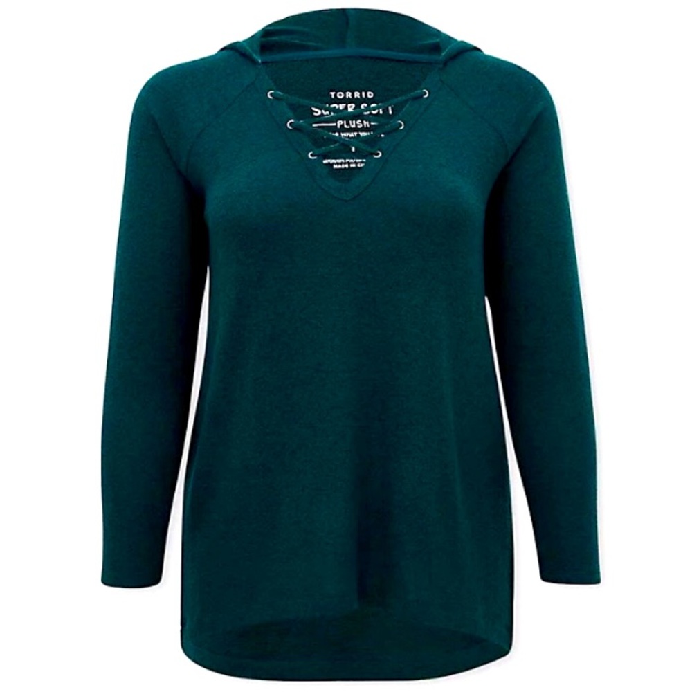 Torrid Super Soft Teal Plush Lace-Up Hoodie